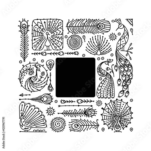 Peacock collection, ethnic style, sketch for your design
