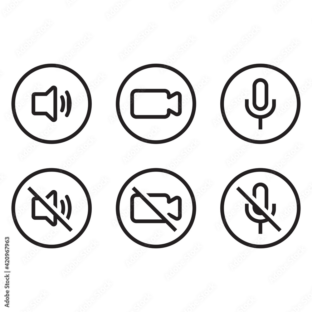 Speaker, Microphone and Video Camera icons. Icons for Video Conference, Video chat Speaker, Microphone and Video Camera icons. Icons for Video Conference, Video chat