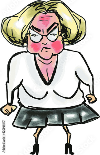 vector illustration of cartoon character old angry funny woman standing