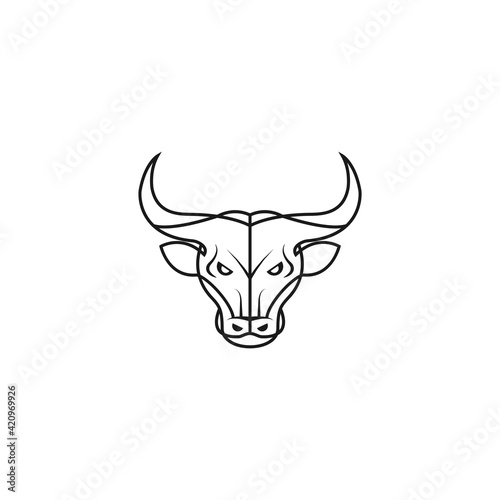 Face angry bull monoline logo for web, symbol, label, vector, logo design, illustration, mascot, business, template, company, identity, sport.