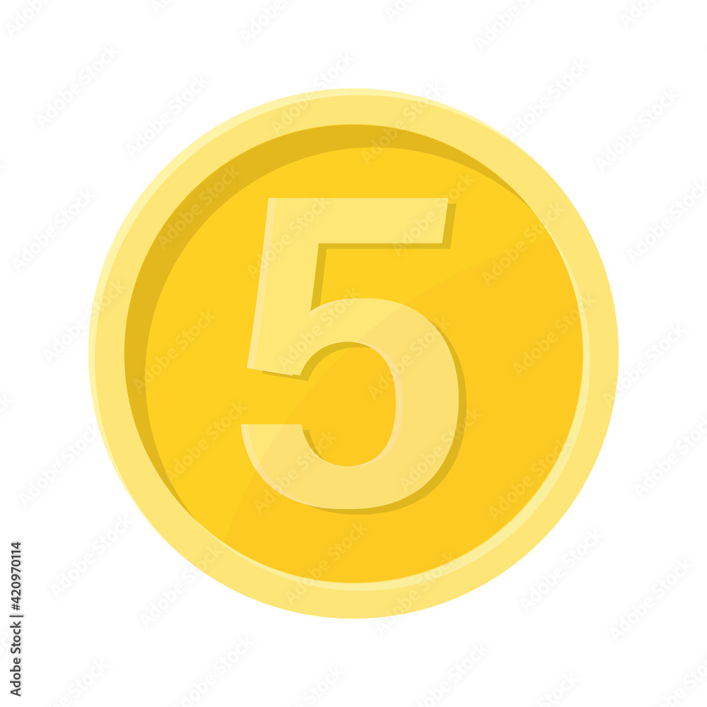 Simple illustration of coin with number five Concept of internet icon Simple illustration of coin with number five Concept of internet icon