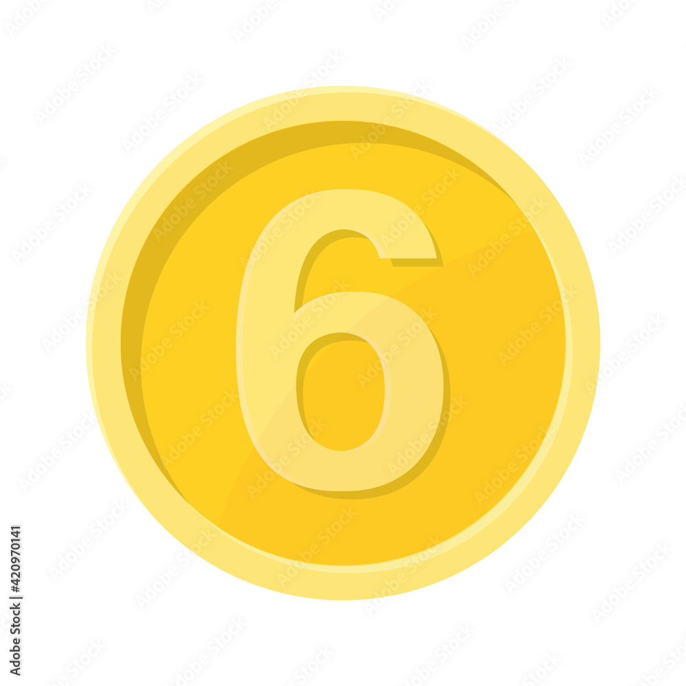 Simple illustration of coin with number six Concept of internet icon Simple illustration of coin with number six Concept of internet icon
