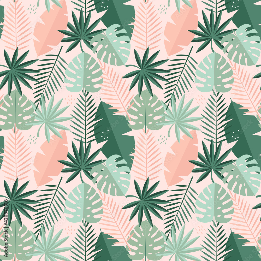 Tropical Palm Leaves Seamless Pattern Background. Vector Illustration Tropical Palm Leaves Seamless Pattern Background. Vector Illustration