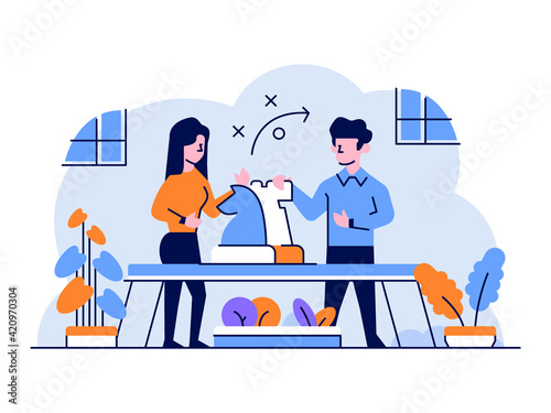 Vector Illustration Business finance business tactic strategy setting discussion flat and outline design style