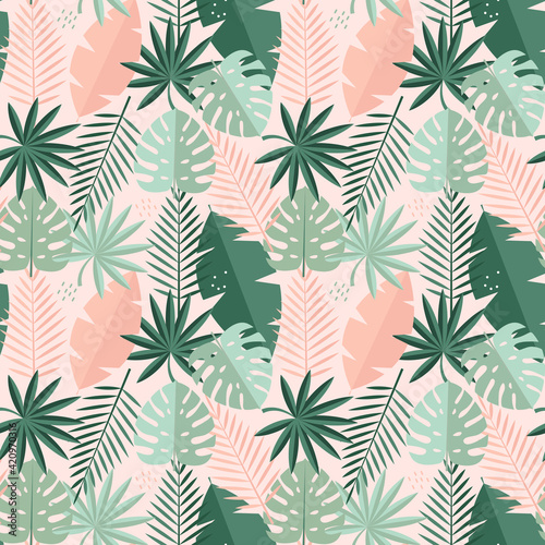 Tropical Palm Leaves Seamless Pattern Background. Vector Illustration