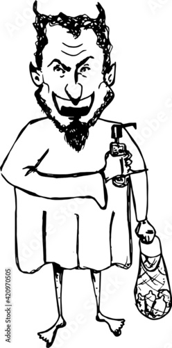vector illustration of kovid man monster standing with lemon and sanitizer