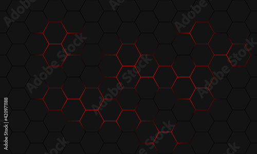 Black hexagon seamless pattern. Abstract hexagonal background.