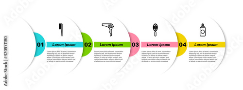Set line Hairbrush, dryer, and Spray can. Business infographic template. Vector