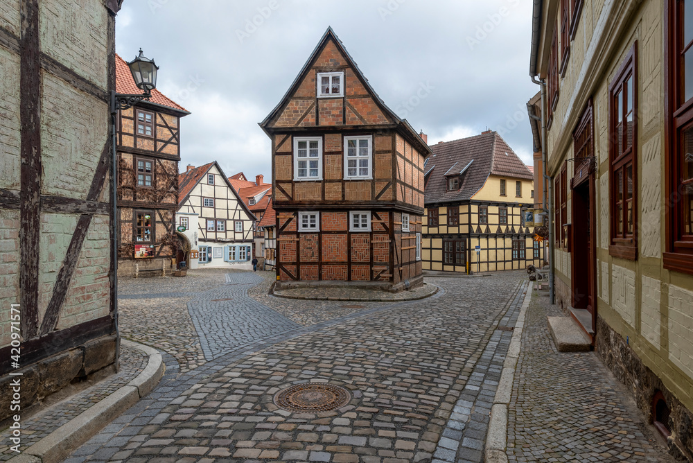 Deutschland, Sachsen-Anhalt, Quedlinburg, Finkenherd 1, denkmalgeschütztes Gebäude aus dem Spätmittelalter, Welterbestadt Quedlinburg.