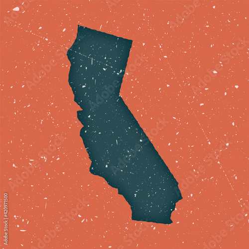 California vintage map. Grunge map of the US state with distressed texture. California poster. Vector illustration.