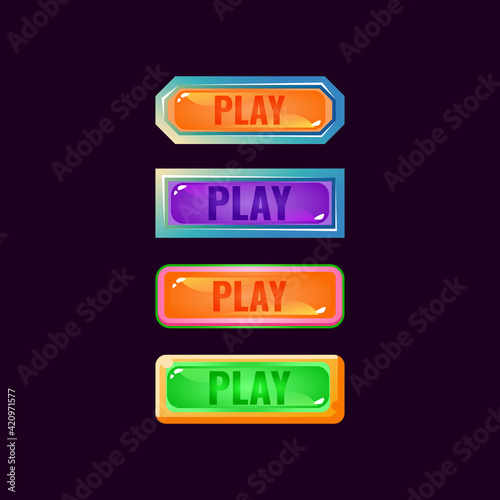 Set of game ui fantasy diamond and jelly colorful play button for gui asset elements vector illustration