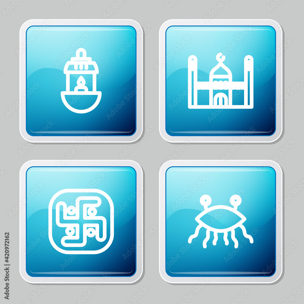 Set line Ramadan Kareem lantern, Muslim Mosque, Jainism and Pastafarianism icon. Vector Set line Ramadan Kareem lantern, Muslim Mosque, Jainism and Pastafarianism icon. Vector
