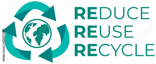 Illustration of recycle symbol with arrows and eco label with reduce reuse recycle concept