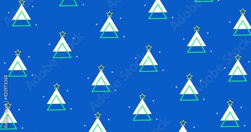 Christmas trees on a festive banner. Christmas greeting card in memphis style