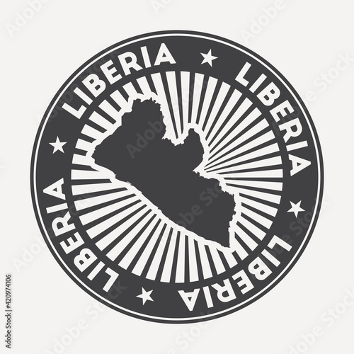 Liberia round logo. Vintage travel badge with the circular name and map of country, vector illustration. Can be used as insignia, logotype, label, sticker or badge of the Liberia.