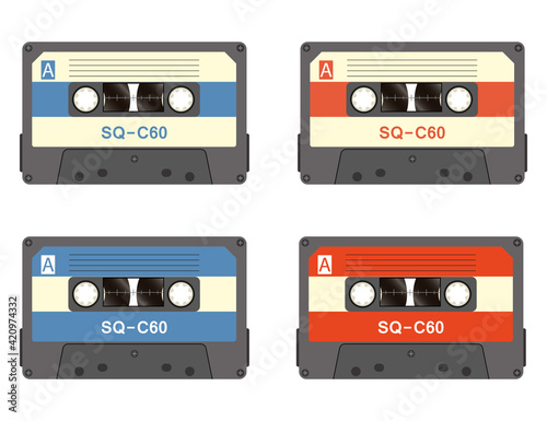 Cassette tape recorder retro vintage mixer.Isolated on white background. Flat style front side. Vector