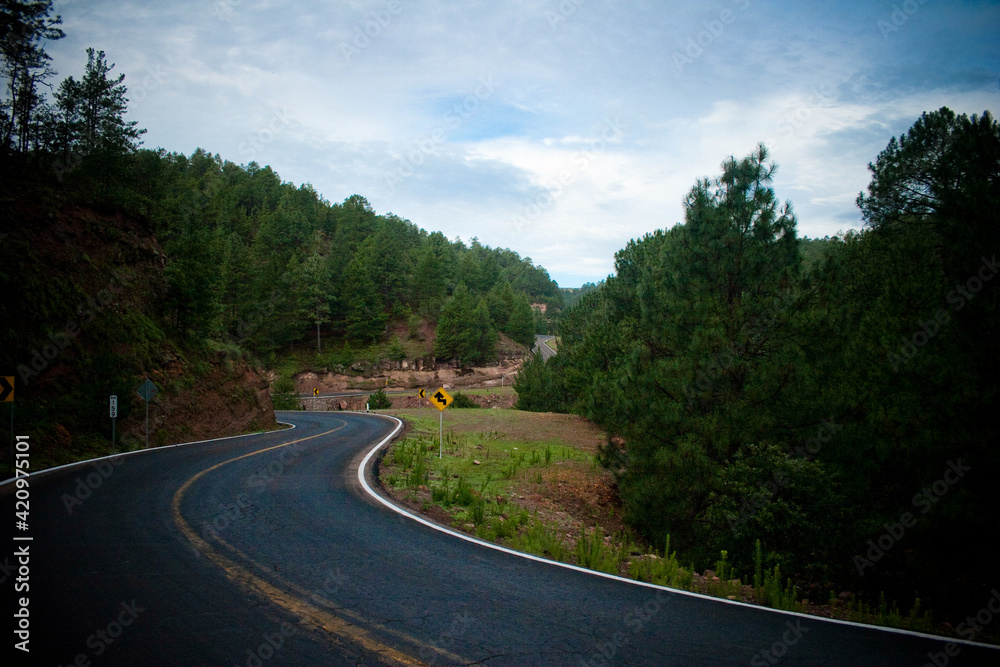 road in the mountains, la Sierra Tarahumara, México road in the mountains, la Sierra Tarahumara, México