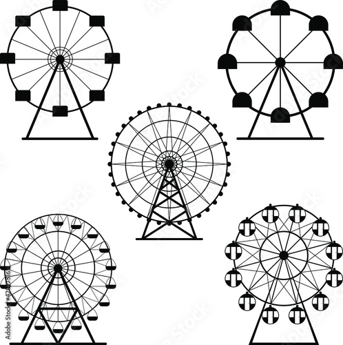 Ferris wheel basic vector icon silhouette set.