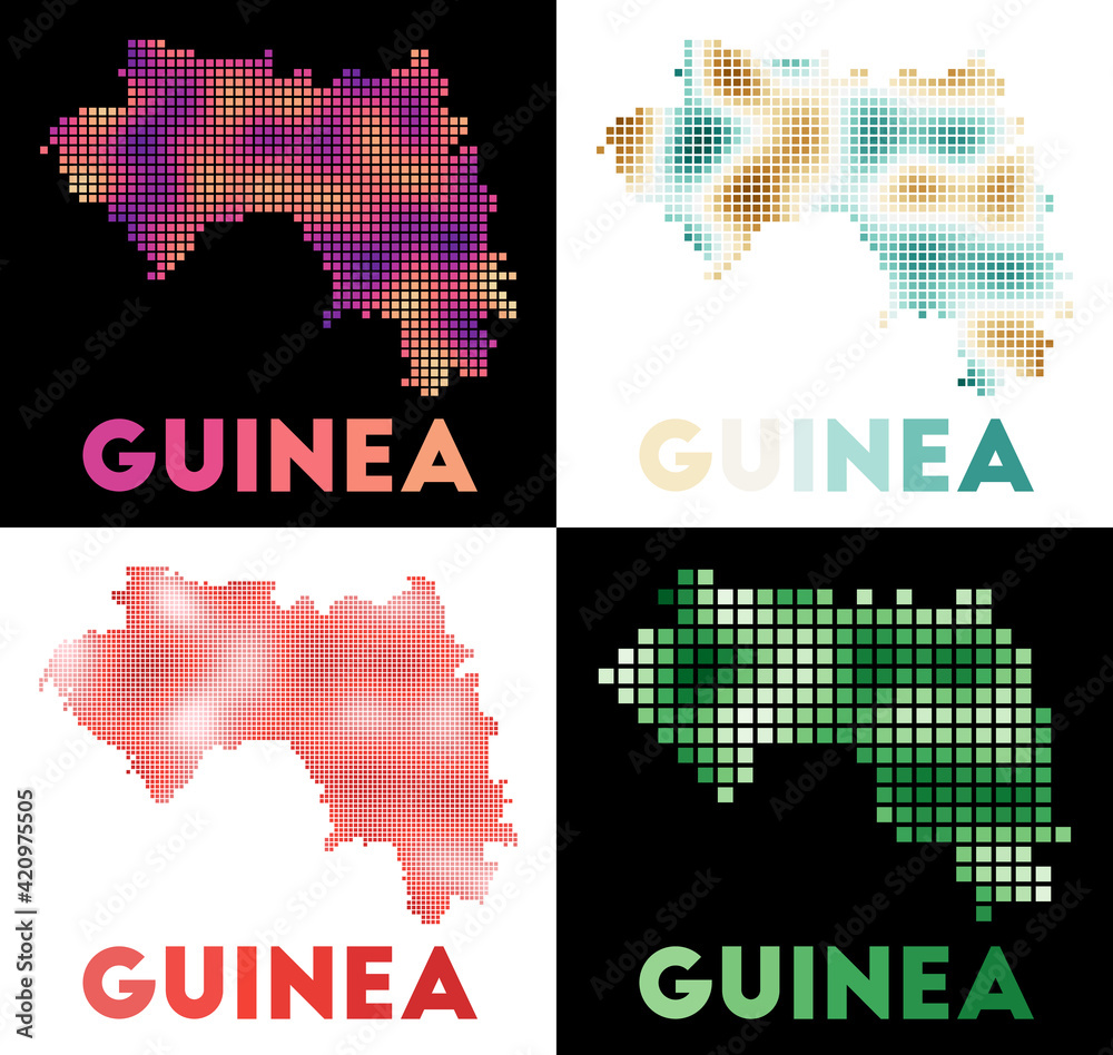 Guinea map. Collection of map of Guinea in dotted style. Borders of the country filled with rectangles for your design. Vector illustration.