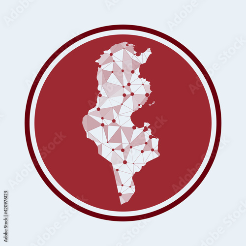 Tunisia icon. Trendy tech logo of the country. Geometric mesh round design. Technology, internet, network, telecommunication concept. Vector illustration.