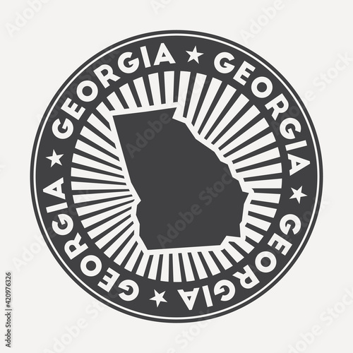 Georgia round logo. Vintage travel badge with the circular name and map of the US state, vector illustration. Can be used as insignia, logotype, label, sticker, or badge of Georgia.