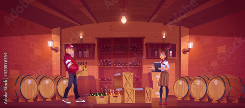 Supplier deliver alcohol production in wine shop