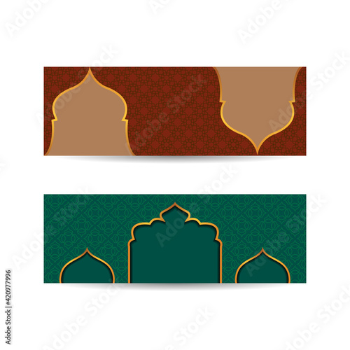 Ornamental arabic style banner. Red and green traditional Islamic background. islamic background banner