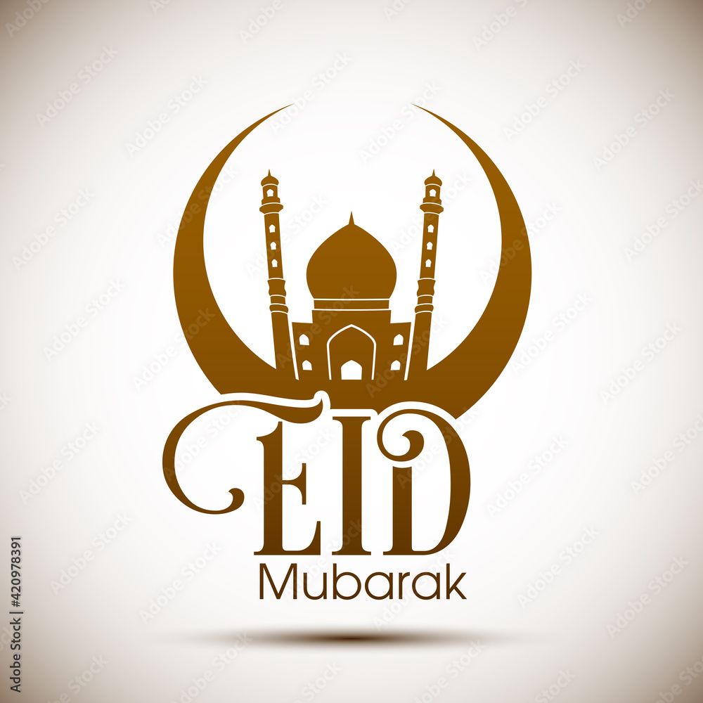 Obraz premium Eid Mubarak greeting card for the Muslim community festival celebration.