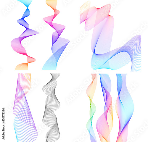 Design elements. Wave of many gray lines. Abstract wavy stripes on white background isolated. Creative line art. Vector illustration EPS 10. Colourful shiny waves with lines created using Blend Tool.