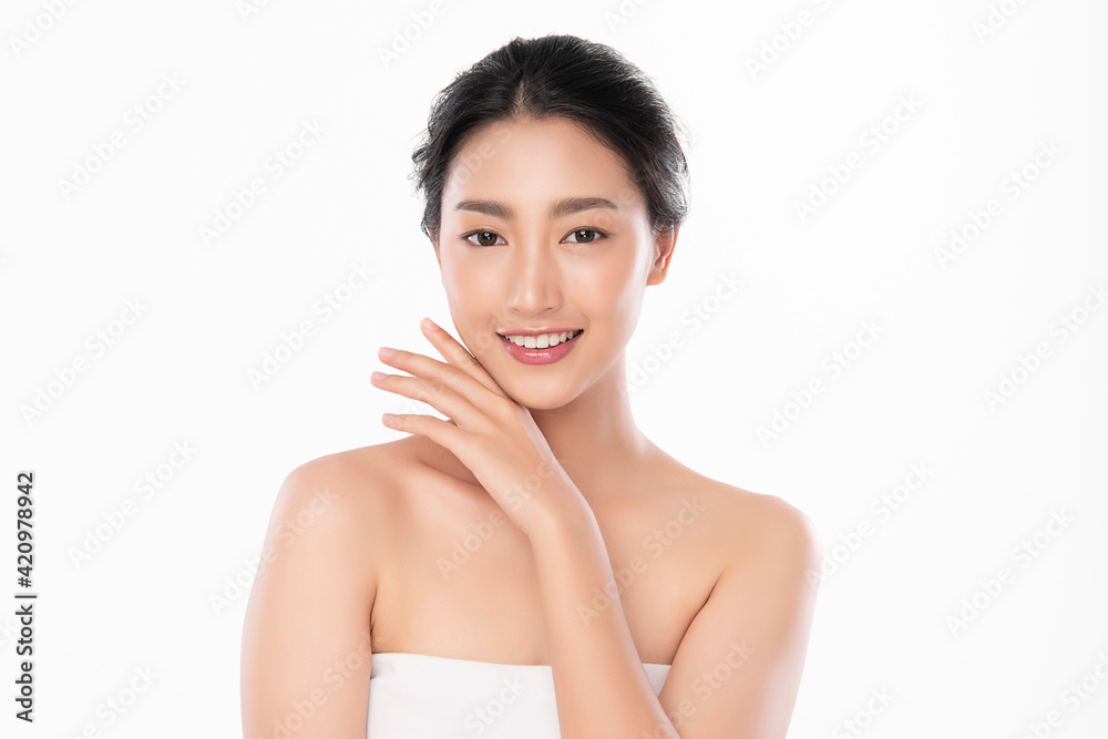 Beautiful young asian woman with clean fresh skin on white background, Face care, Facial treatment, Cosmetology, beauty and spa, Asian women portrait Beautiful young asian woman with clean fresh skin on white background, Face care, Facial treatment, Cosmetology, beauty and spa, Asian women portrait