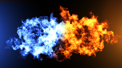 Fire and Ice Concept Design with spark. 3d illustration.