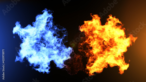 Fire and Ice Concept Design with spark. 3d illustration. © apisit