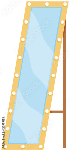 Floor wooden frame mirror rectangular shape isolated. Hallway, bedroom interior design element