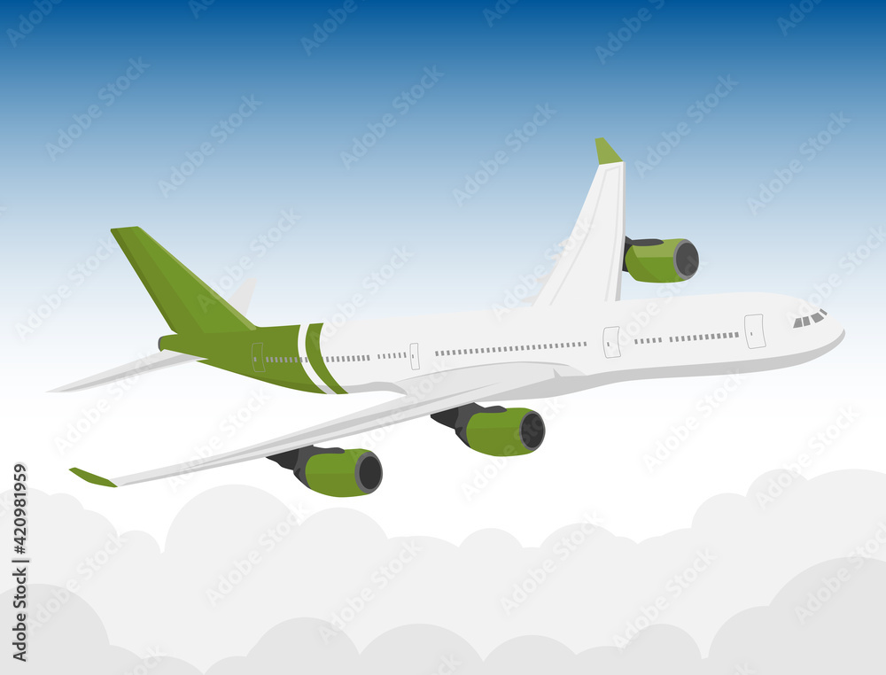 An airplane in green was darting above the clouds