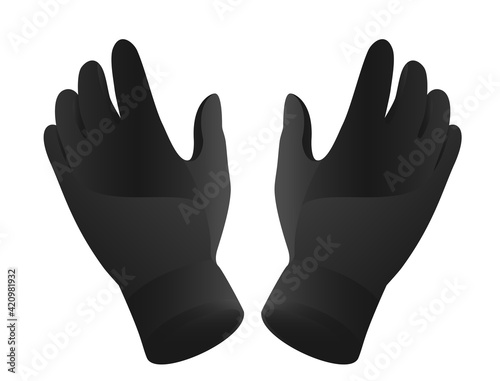 A person's gloves are seen from the back of the hand