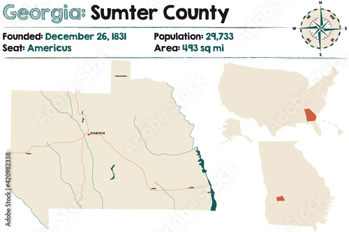 Large and detailed map of Sumter county in Georgia, USA.