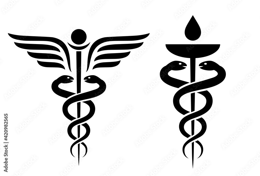 Caduceus vector icon, medical snake symbol Caduceus vector icon, medical snake symbol