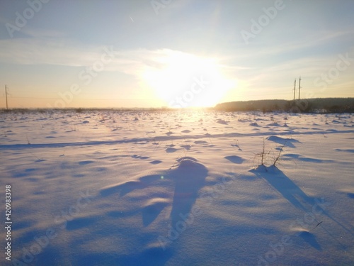 sunset in the snow