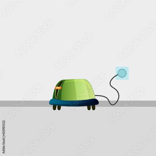 Green toaster. Kithcen Furniture. Vector isolated illustration on blue background