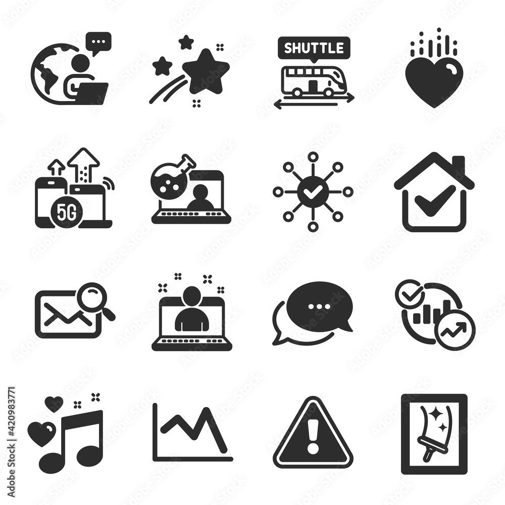 Set of Business icons, such as Online chemistry, Heart, Dots message symbols. Vector
