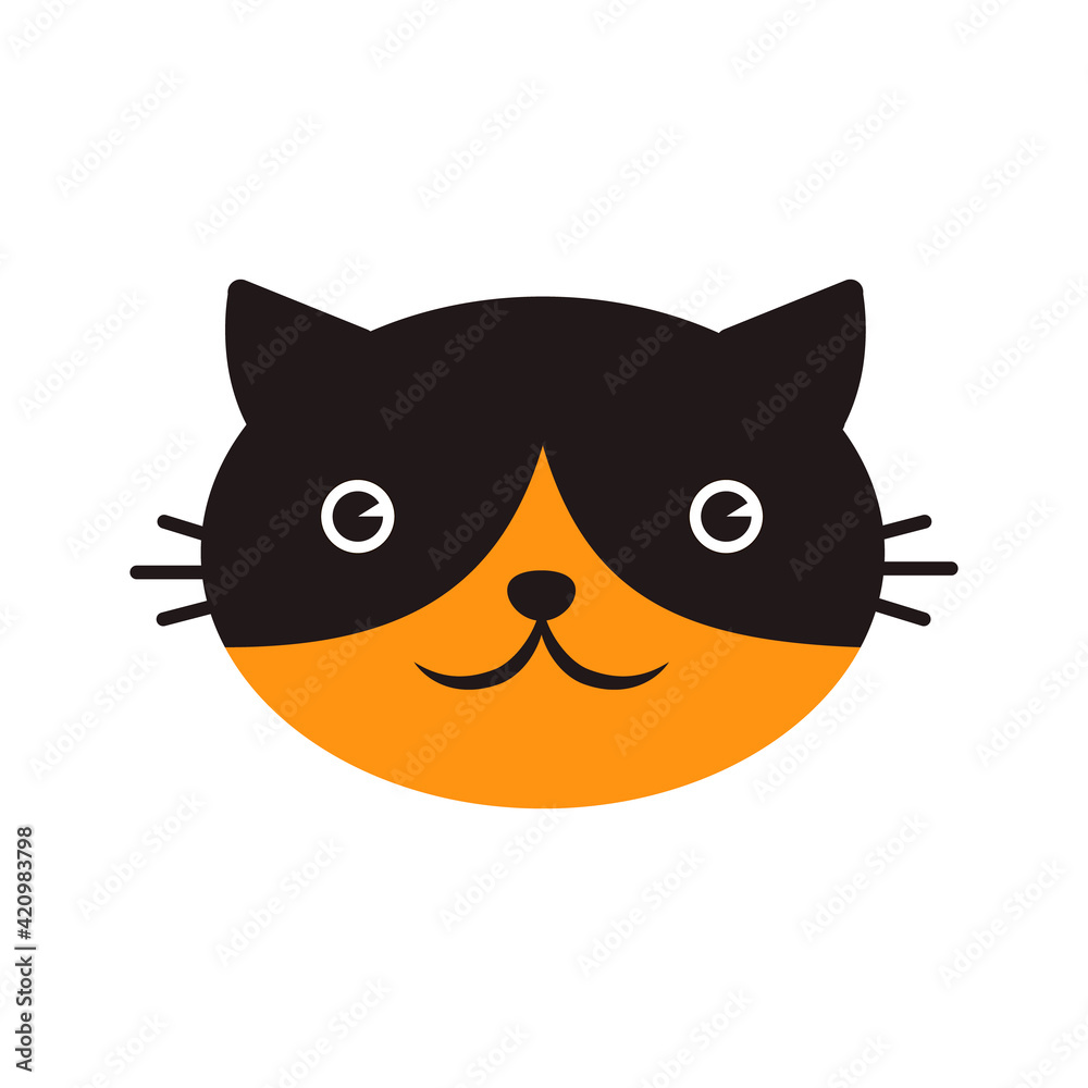 Cat Face Simple Image On A White Background. Orange Kitten. Cat Logo Or Icon.