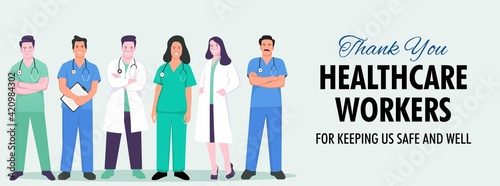 Frontline heroes, Illustration of doctors and nurses characters. Vector