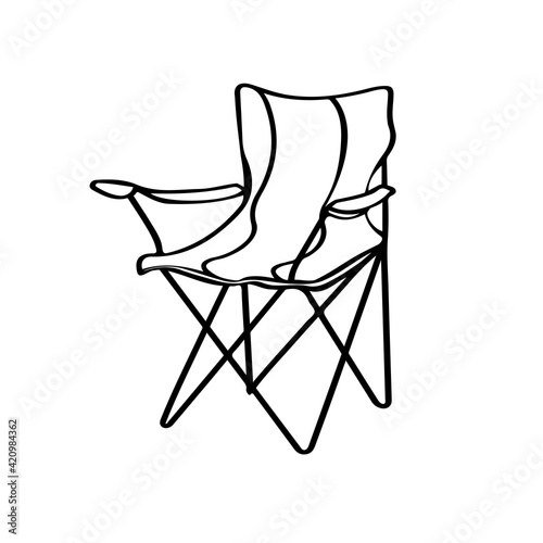 Chair, Camping folding chair outline vector. Travel portable chair for outdoor, beach, garden. Fishing armchair  isolated illustration. 