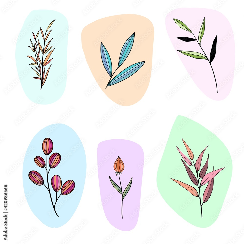 Fototapeta premium Floral illustration with colorful pale drops natural background with flowers