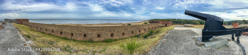 St Augustine Castle. St Marcos Fortress on a cloudy day, Florida - Panoramic view