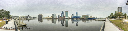 JACKSONVILLE, FL - FEBRUARY 2016: City skyline from the opposite side of the river - Panoramic view