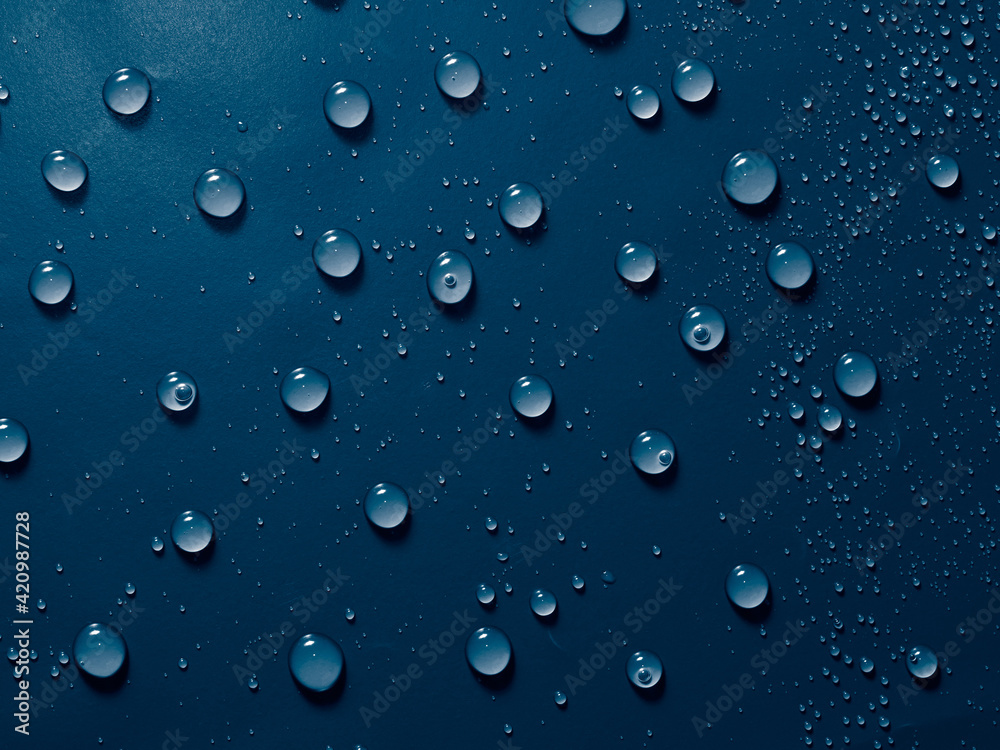 Water drops on blue background.