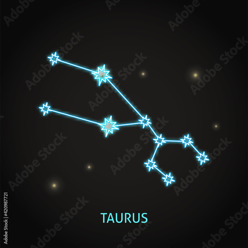 Neon Taurus zodiac sign on dark background