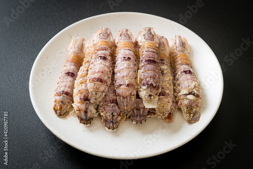 steamed crayfish or mantis shrimps or stomatopods