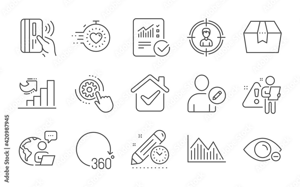 Fototapeta premium Timer, Checked calculation and Contactless payment icons set. Vector